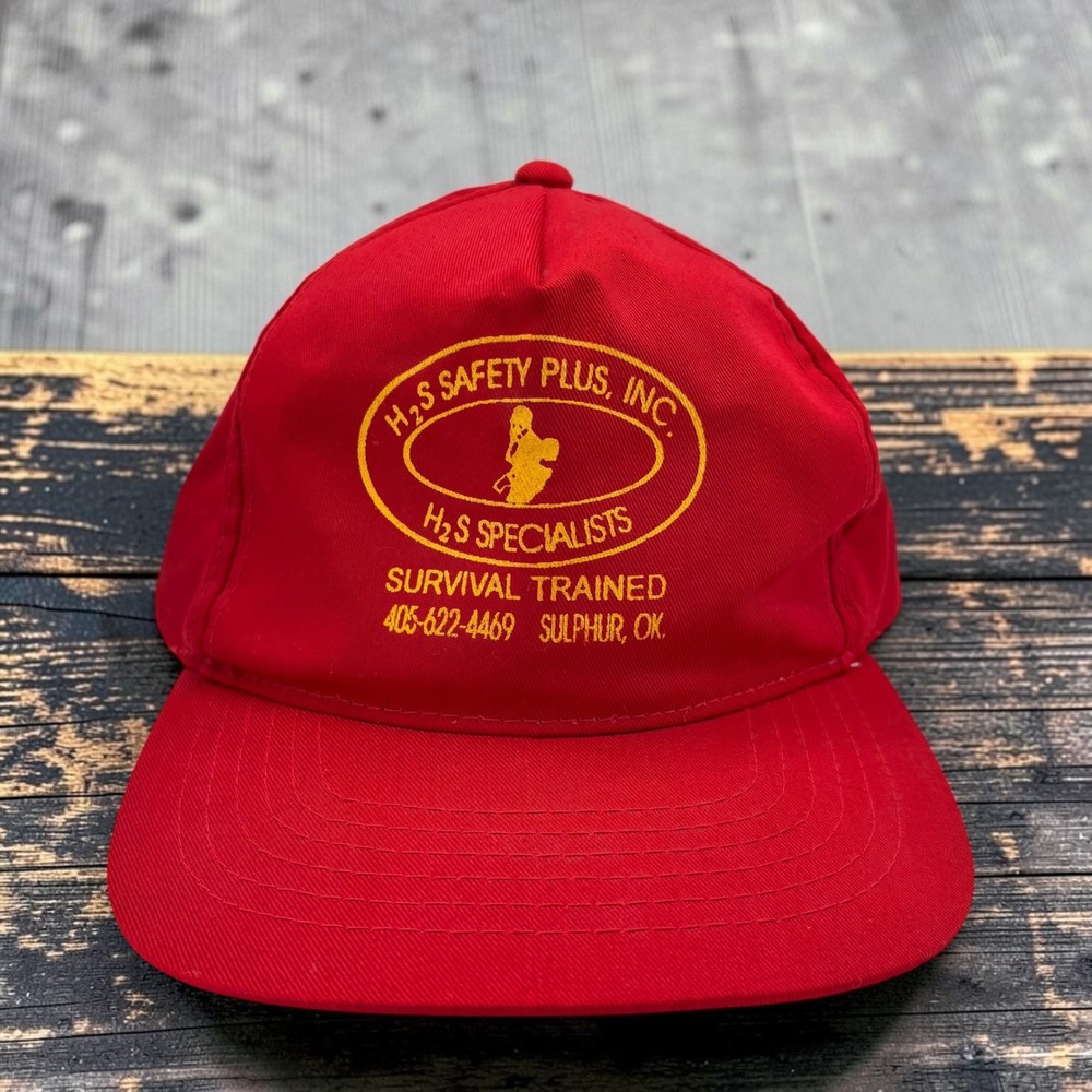 Vintage Snapback Hat YoungAn Hat OSFM Red 100% Cotton H2S Safety Plus Inc
